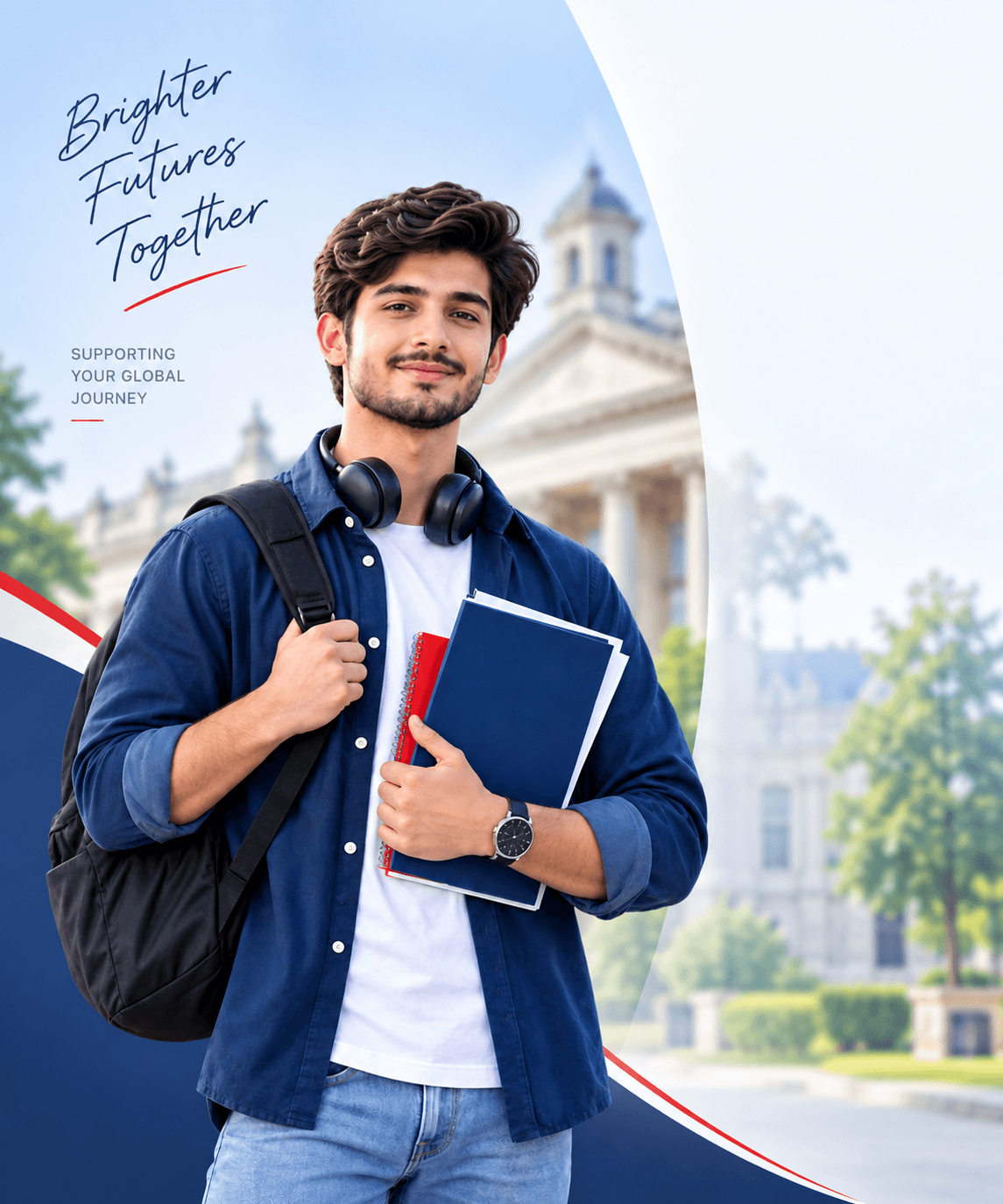 Smiling international student holding study materials